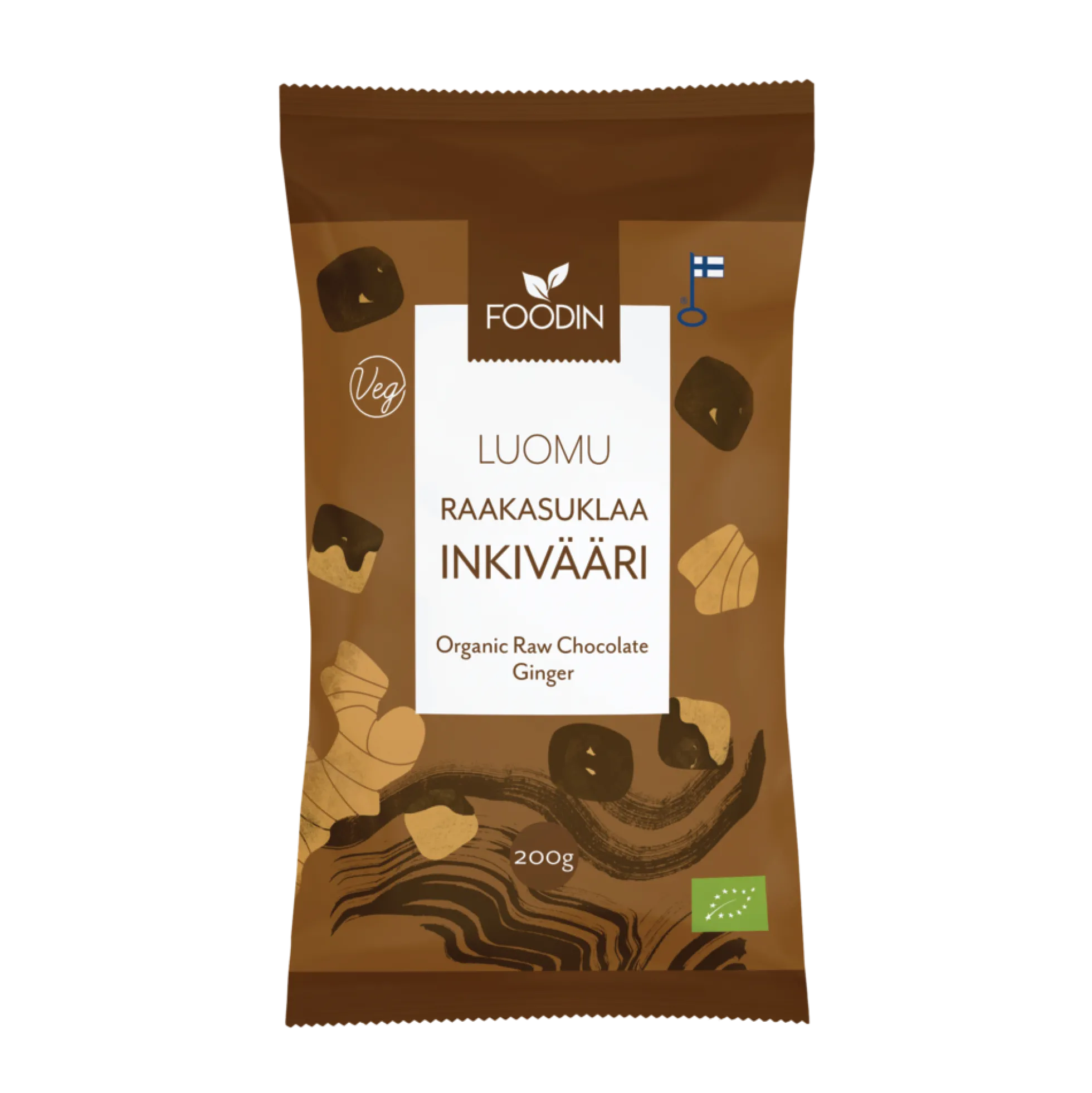 Raakasuklaakuorrutettu inkivääri, luomu, 200 g