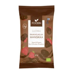 Raakasuklaakuorrutettu mansikka (raakasuklaamansikka), 50 g