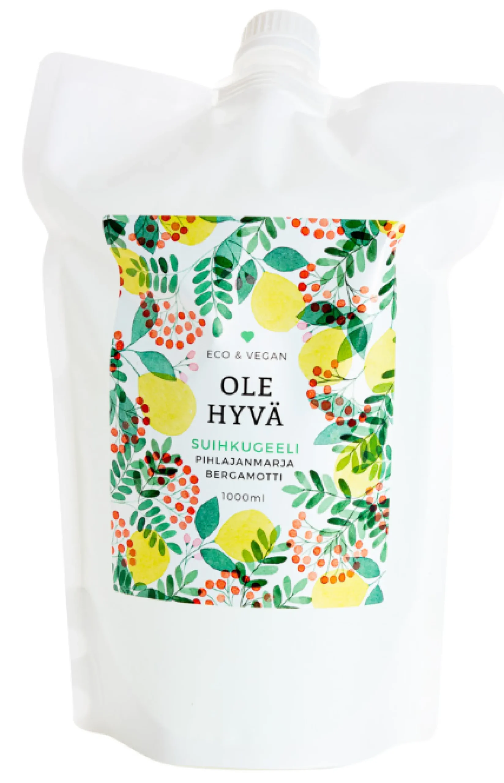 Suihkugeeli, pihlajanmarja-bergamotti, täyttöpussi, 1 l